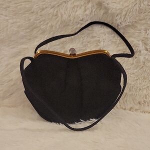 Vintage Black Evening Bag Gold Clasp